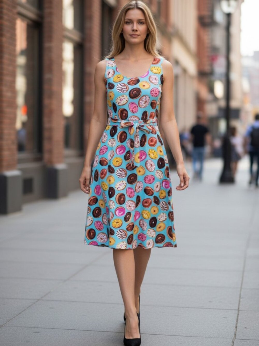 Heart Of Haute Donuts Blue Fun Colorful 100%‎ Cotton Mini Dress Small Preowned